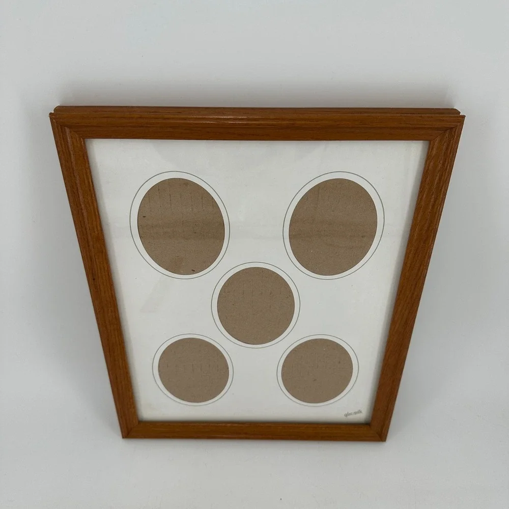 Olan Mills Vintage Wood Multi Photo Collage Frame 5 Oval Openings Brown Oak Tone
